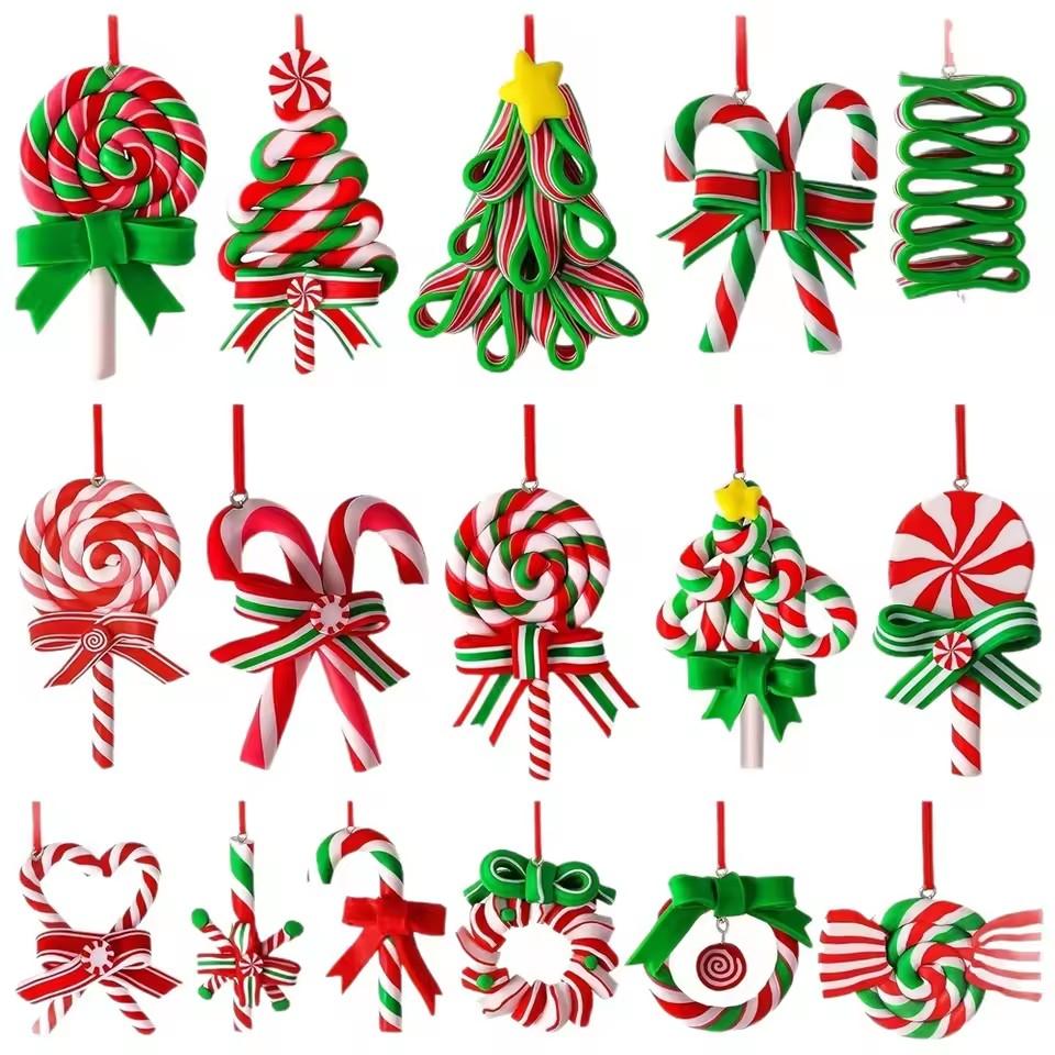 16Pcs/32Pcs Christmas Lollipop Ornaments 2D Colorful Wood Candy Cane Hanging Decoration Pendants for Xmas Tree