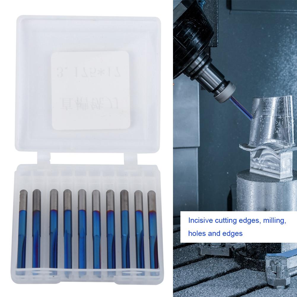 ZDZCYS17DL 10Pcs Cemented Carbide 3.175mm Handle 2Flute Straight Milling Cutter Blue