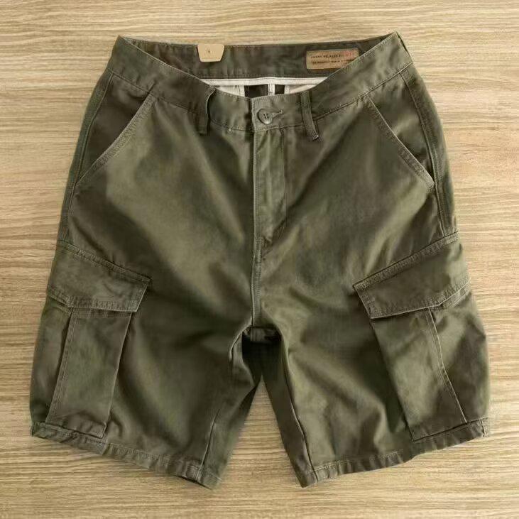 Men's Heavy-Duty Multi-Pocket Elastic Waist Work Shorts, Old Khaki, American Style, Casual Summer Wear