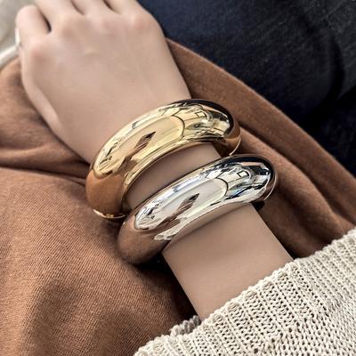 DIEZI Vintage Hip Hop Wide Cuff Bangles Punk Gold Silver Color Geometric Metal Spring Bangles Designed for Women Bracelets Men Jewelry