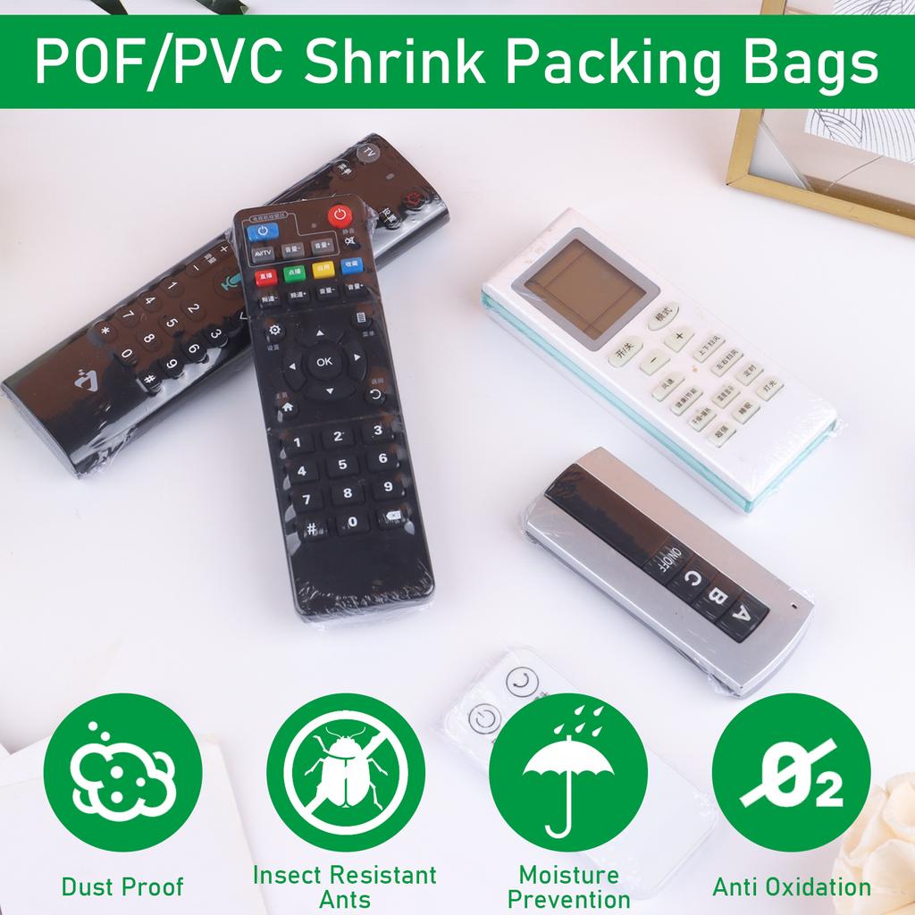 100Pcs Shrink Wrap Bags For Remote Control Pvc Heat Shrink Wrap Bags Transparent Heat-Resistant Ductile High Shrinkage Packaging