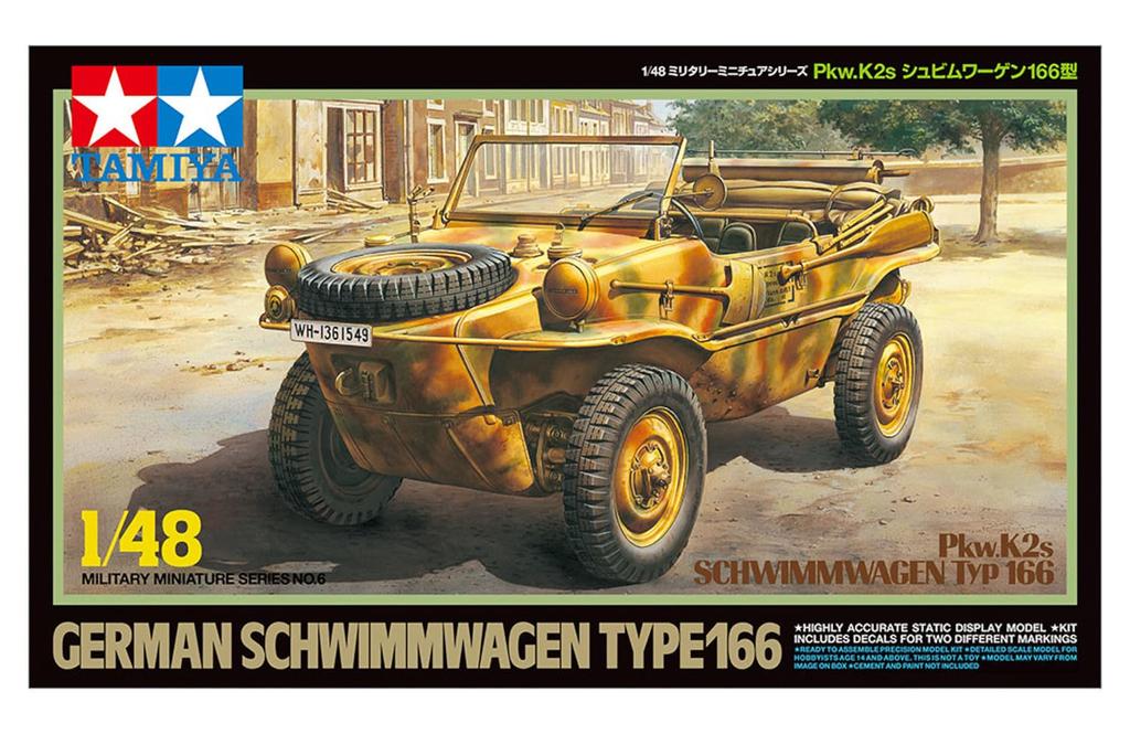 Tamiya Military Miniature Series 06 German Army Schwimmwagen Type 166 Plastic Model Kit 32506 1/48 No. Pkw.K2s