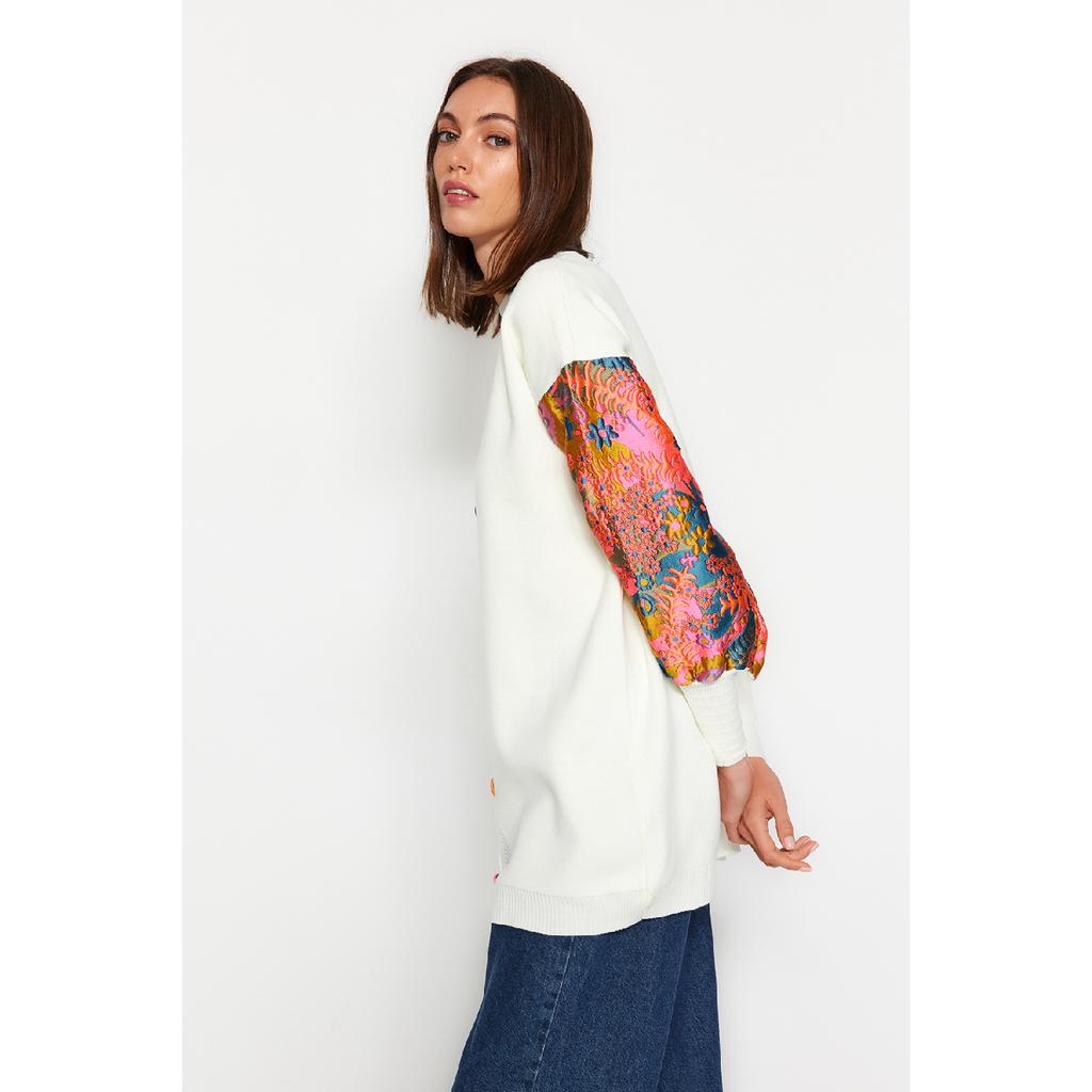 Mâneci ecru cu model Croială confortabilă Tricotaj Cardigan Tctaw24th00086