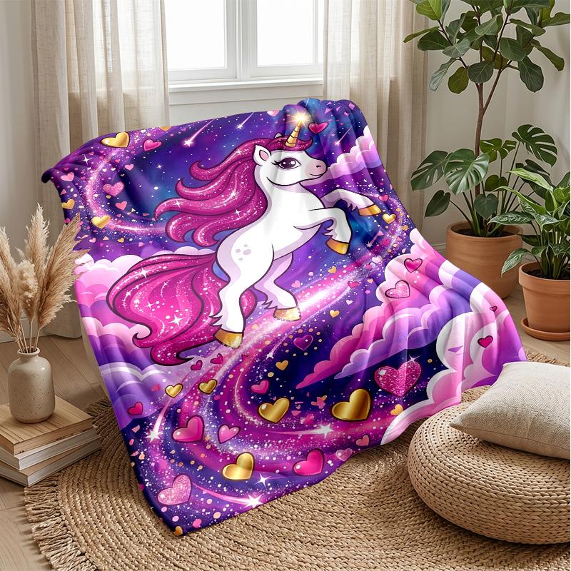 Magical Unicorn with Flowers Theme blanket Lightweight Warm Flannel Blanket Decorative Throw Blanket for Home Decoration