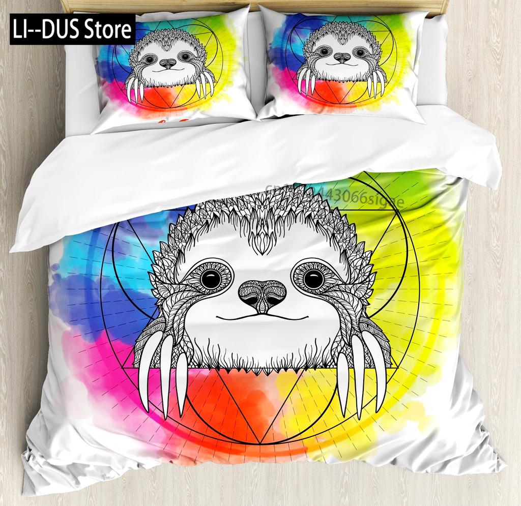 Cartoon Sloth Duvet Cover Bedding Set for Kid Girls Cute Animal Comforter Cover 1 Duvet Cover with 2 Pillowcases King Full Size