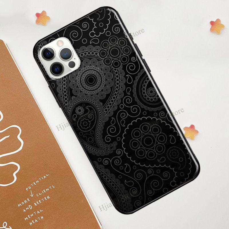 Bandana Naadloos Patroon Zwart Voor iPhone 12 Pro Max 13 mini Hoesje Voor iPhone XR XS X SE 2020 7 8 Plus 11 Pro Max Cover