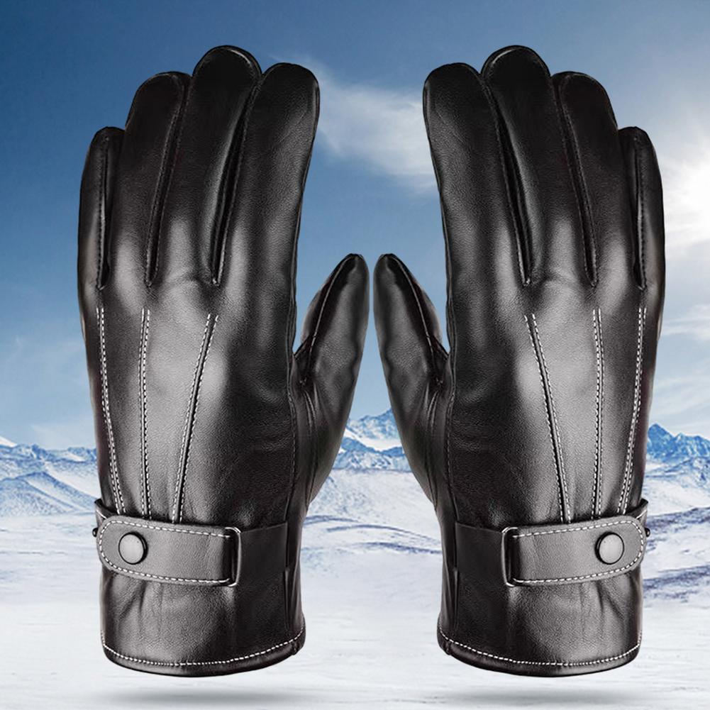 Men Full Finger Gloves PU Leather Protection Riding Gloves Waterproof Button Closure for Camping Climbing Hiking Outdoor Sports