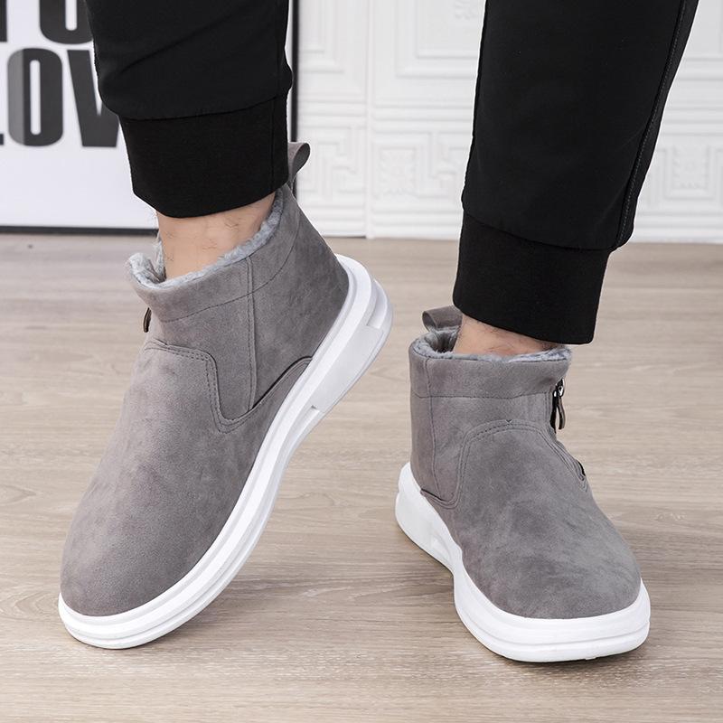 Outdoor Men's Snow Boots Warm Cotton Shoes Zip Plush Men Casual Shoes Solid Color Non-slip Mens Ankle Boots Winter New