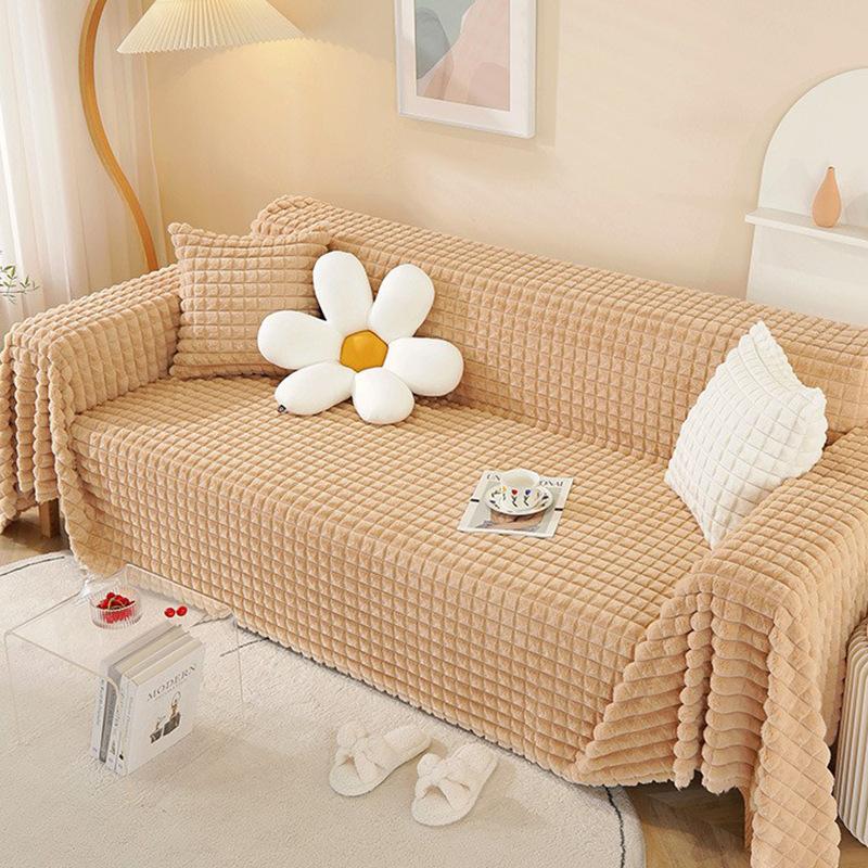Rabbit Plush Sofa Cushion, Winter Light Luxury Plush Sofa Cover, Full Cover Scarf Cover, Universal Cushion, Non-slip Cover Towel