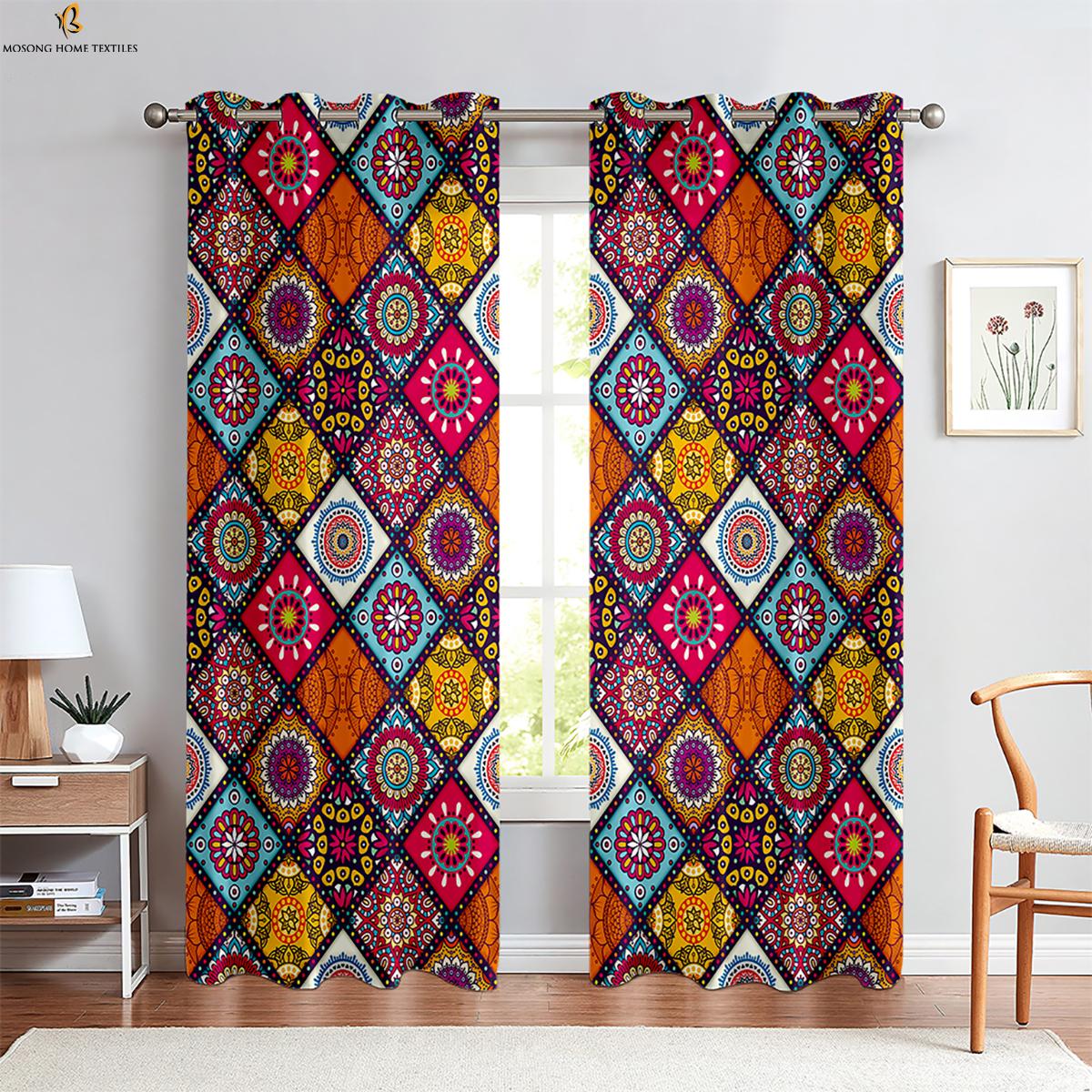 

Богемный красочный клетчатый узор напечатанные шторы в стиле ретро 100% полиэстеровое волокно спальня гостиная кабинет украшения шторы W75xH166(CM)x2PCS&Rod pocket