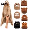 Lightweight Fleece Cape Halloween Wearable Blanket Hoodie, Cozy Hooded Highland Cow Cape, Soft Warm Bathrobe for Home Plush Sloth Black Cat