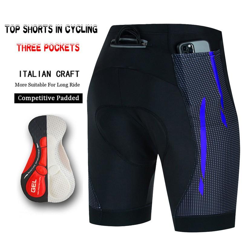 Mens Cycling Shorts With 3 Pockets Quick-Dry Breathable Pad Road Mountain Bike Ride