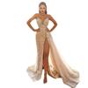 Damen Sexy Glitzerndes Meerjungfrau Maxi Kleid Ärmellos Tiefer V-Ausschnitt Hoher Schlitz Bodycon Kleid Blumenspitze Formelles Abendpartykleid