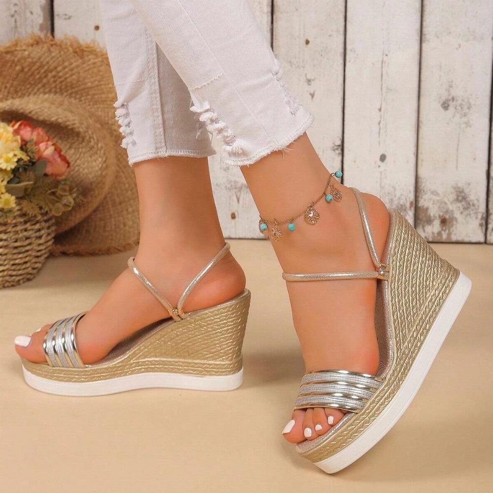 

New Women Sandal Summer Shoes Women Wedges Sandals Platform Shoes High Heels Design Sandals Comfortable Plus Size Ladies Shoes 35 золотой