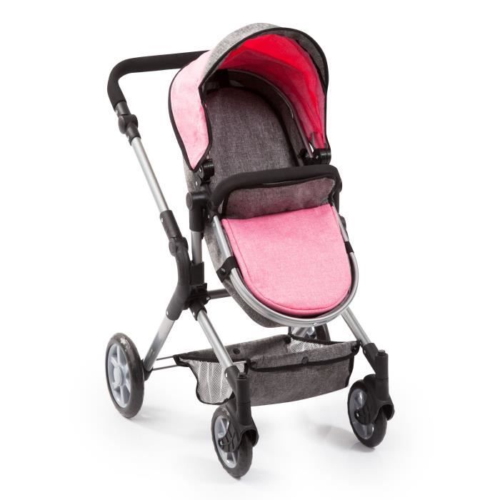 BAYER Landau Pour Poupée Neo Star Gris Et Rose Avec Sac À Bandoulière Et Panier D'achat Intégré Réglable - Convertible Poussette