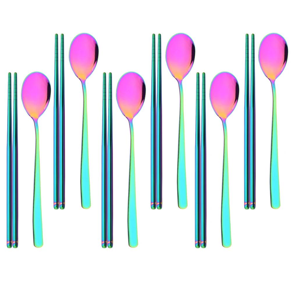 304 Edelstahl Besteckset Sushi Stäbchen Esslöffel Set 8/10 Stück Geschirr Koreanische Essstäbchen Dessertlöffel Besteckset