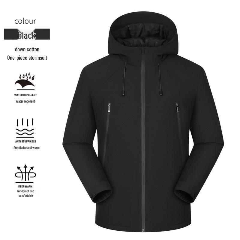 Unisex Hooded Windproof Down Jacket: Waterproof, Outdoor, Autumn/Winter Workwear M