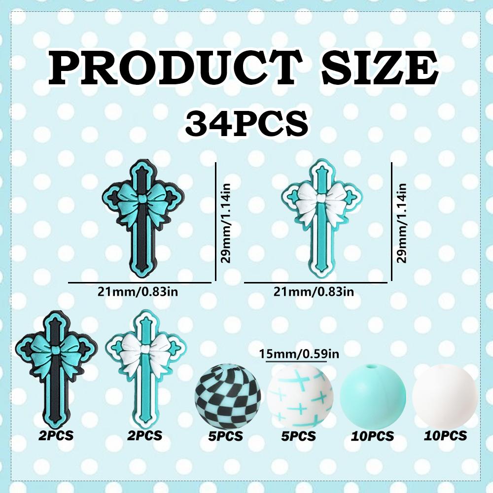 34Pcs Cross-Themed Silicone Bead Set DIY Beaded Necklace, Bracelet, Decorative Pen, Jewelry Pendant, Etc. Holiday Birthday Gift