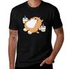 Lazy Shiba Loves Boba Tshirt Basic Crew Neck Short Sleeve Top