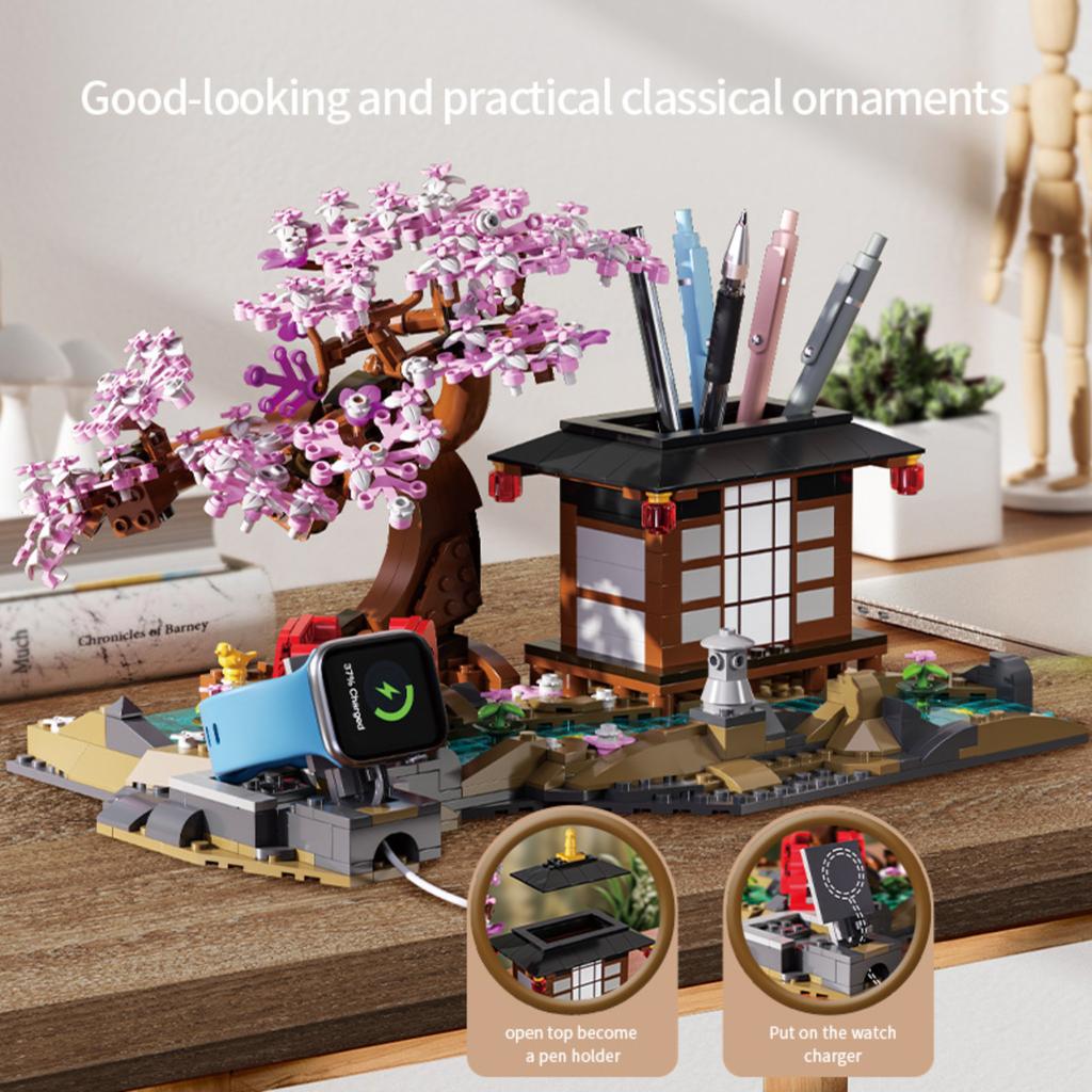 CherryBlossom StreetScene Building Block Puzzle Assembly Model Desktop Decoration