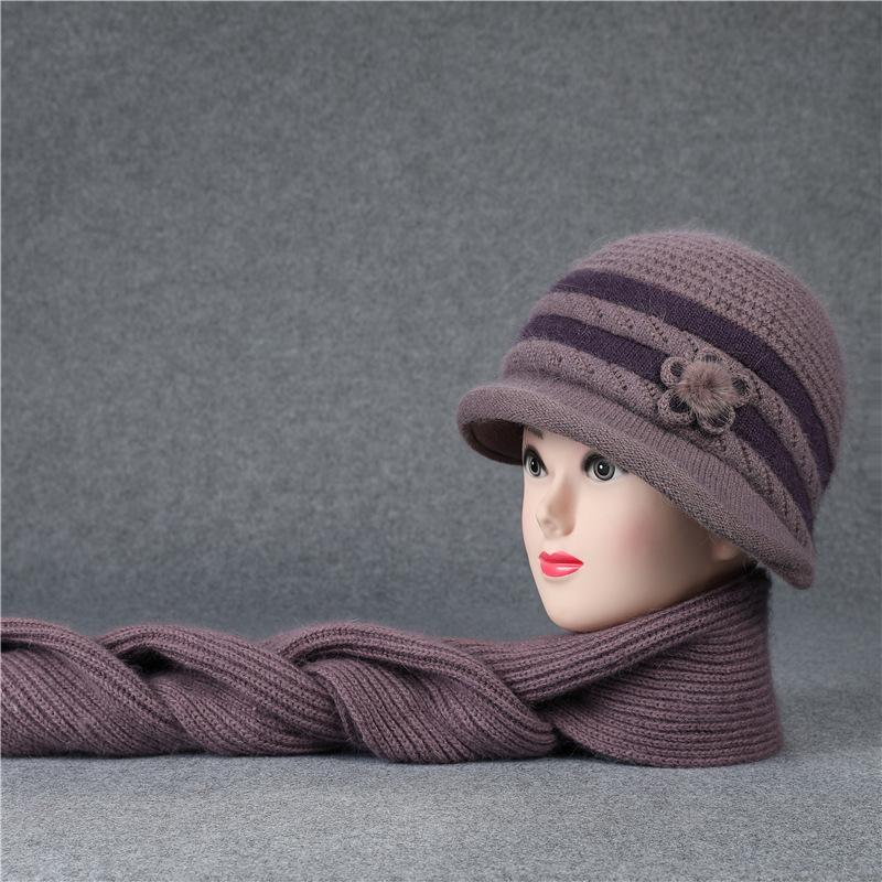 Autumn and winter the elderly flower pot hat children grandma knitted wool hat piled thickened rabbit hair warm mother hat