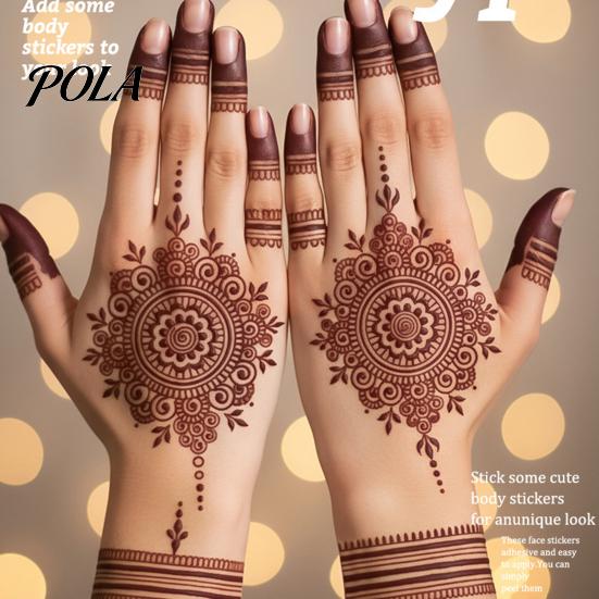 Henna Tattoo Stickers, Red Brown Waterproof Lace Temporary Tattoos, Indian Mehndi Body Art for Hands Feet, Festival Makeup