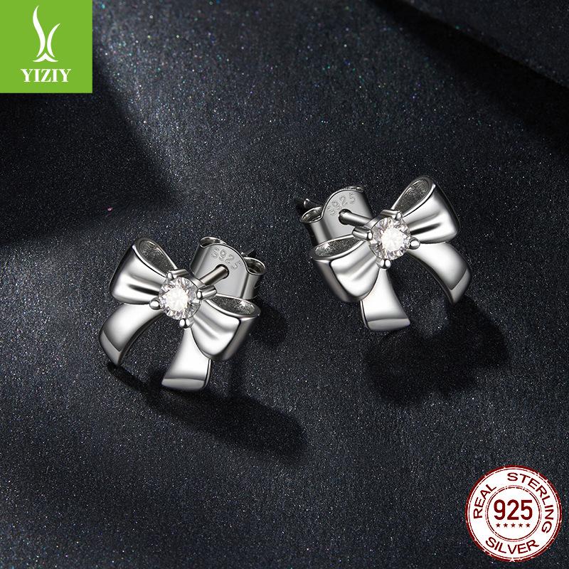 Bow Moissanite Stud Earrings 925 Sterling Silver Mozzarella Diamonds Exquisite Small Earrings Source Spot