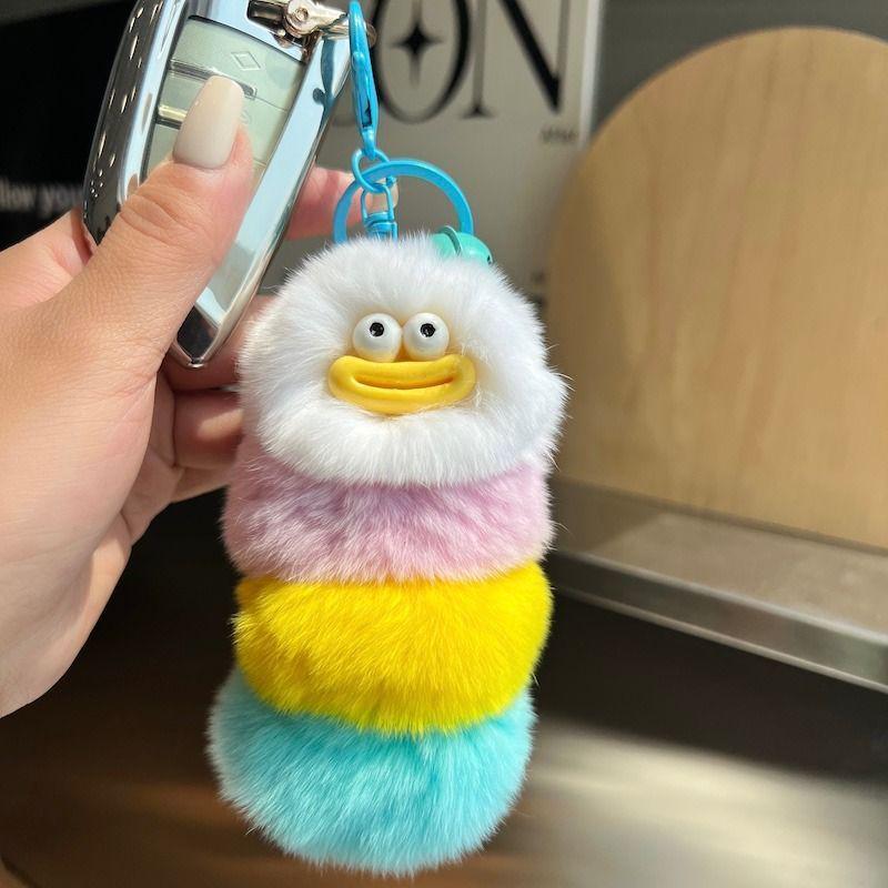 Korean Faux Otter Fur Caterpillar Bag Charm Keyring Doll