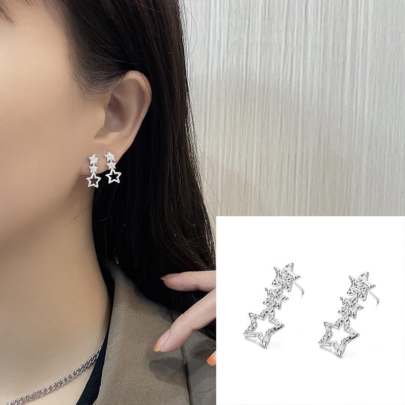 VENTFILLE 925 Stamp Silver Color Star Earrings for Women Crystal Jewelry Girls Birthday Gift Dropship Wholesale