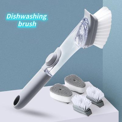 Kitchen Dish Brush Long Handle Dishwashing Clean Brush Multifunctional Dish Scrapers Brush with Liquid Dispenser Pot Wash Wipe