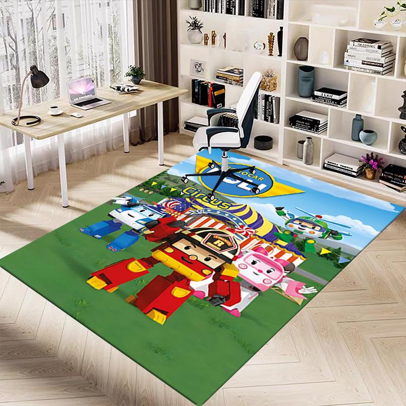 1pc Robocar Poli Circus Adventure Carpet for Playroom Bedroom Living Room Sofa Home Decor,kids Game Area Rug Non-slip Floor Mat Y730156