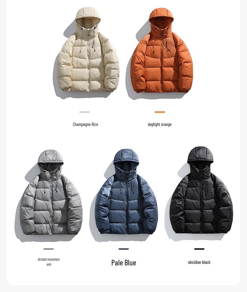 ACU Men's Japanese-Style Outdoor Windproof Down Jacket: Warm, Oversized, Hooded, Nylon, Solid Color.