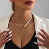 Accessories, Vintage Imitation Pearl Splicing Star Necklace Women, Creative Cross Double Layer Stacked Necklace