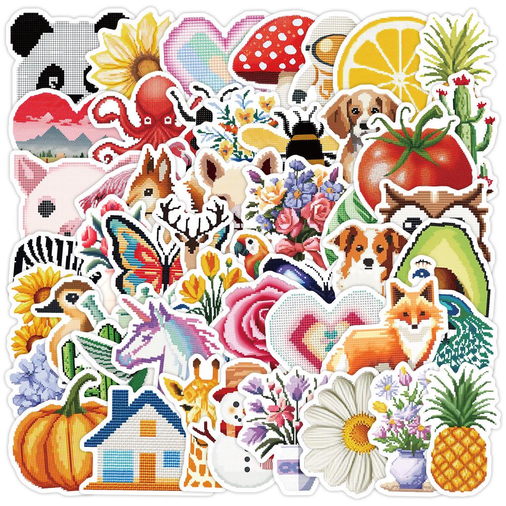 50 Animal Pixel Graffiti Stickers Creative Animal Stickers Water Cup Mobile Phone Computer Waterproof Decorative Stickers