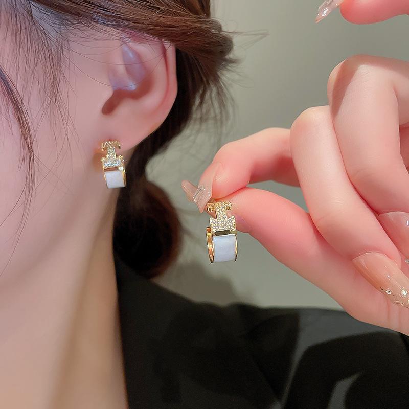 Silver Needle Zircon Ear Hoop Earrings: Elegant Gold-Plated Geometric Design for Women