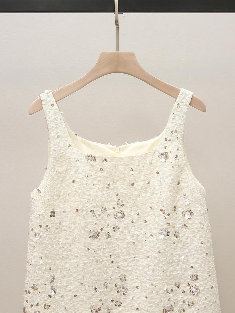 High-End Women's Feather Patchwork Sequin Embroidered Camisole Dress - Spring New Arrival, Elegant Lady-Like Style