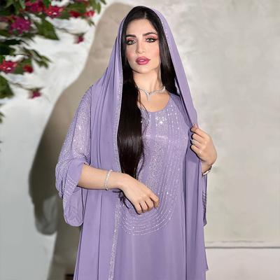 Party Dress Women Abaya Muslim Diamond Hijab Dresses Set Two Piece Vestidos Mujer Morocco Kaftan Abayas