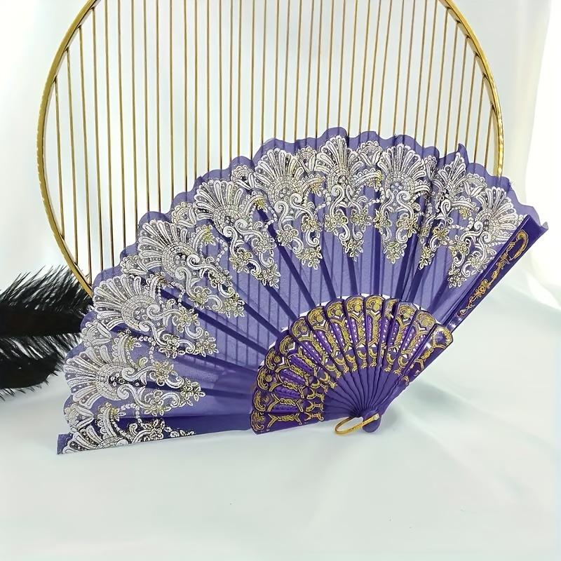 

Elegant Vintage Floral Chinese Silk Fan – Foldable Bronzing Flower Accessory for Dance Performances & Costume Props