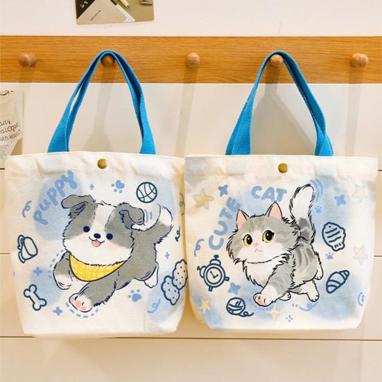 Süße Tierprint-Tragetasche Kinder Canvas-Tasche mit Katze Border Collie Prints Wiederverwendbare Einkaufstasche für Erwachsene Jungen Mädchen Schule Picknick Ausflug