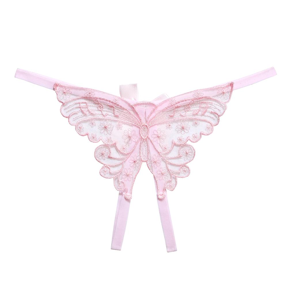 Women's Super Sexy Lace Transparennt G-string Hot Open Crotch Panties Lovely Butterfly Knot T-back Thongs
