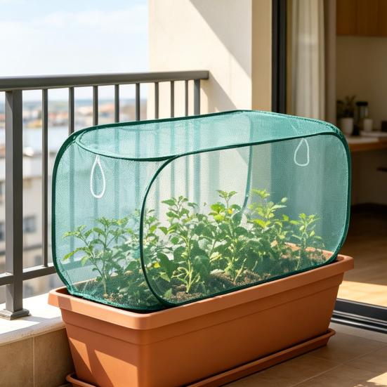 Pop-up Plant Cover Mesh Outdoor Plant Protector Insect Barrier Netting Foldable Crop Cage Raised Bed Cover for Vegetable Fruit Seedlings Garden Rows