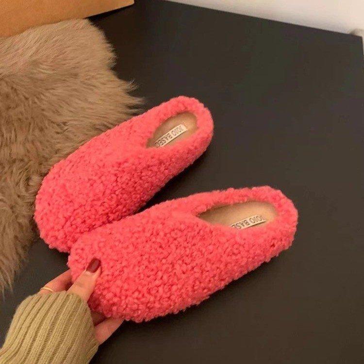 Mao Mao slippers women wear autumn and winter bag head half support shoes plush warm flats