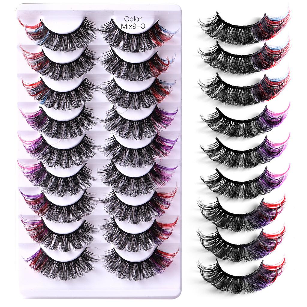 9 Pairs Of Curly Colored False Eyelashes, Curly Thick Eyelashes