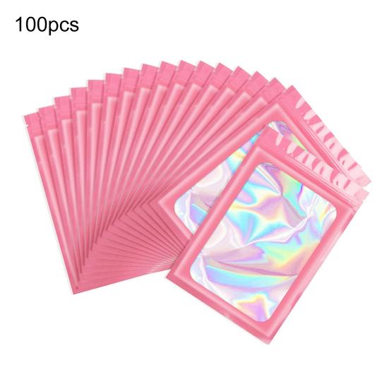 100 ks Samolepicí sáčky Víceúčelové Přenosné Holografické Balicí sáčky Uzavíratelné Sáčky z hliníkové fólie proti zápachu Zipové sáčky s průhledným okénkem