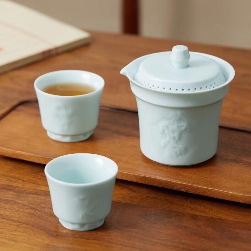 Gong Li Forbidden City Bamboo Stone Elegant Portable Tea Set