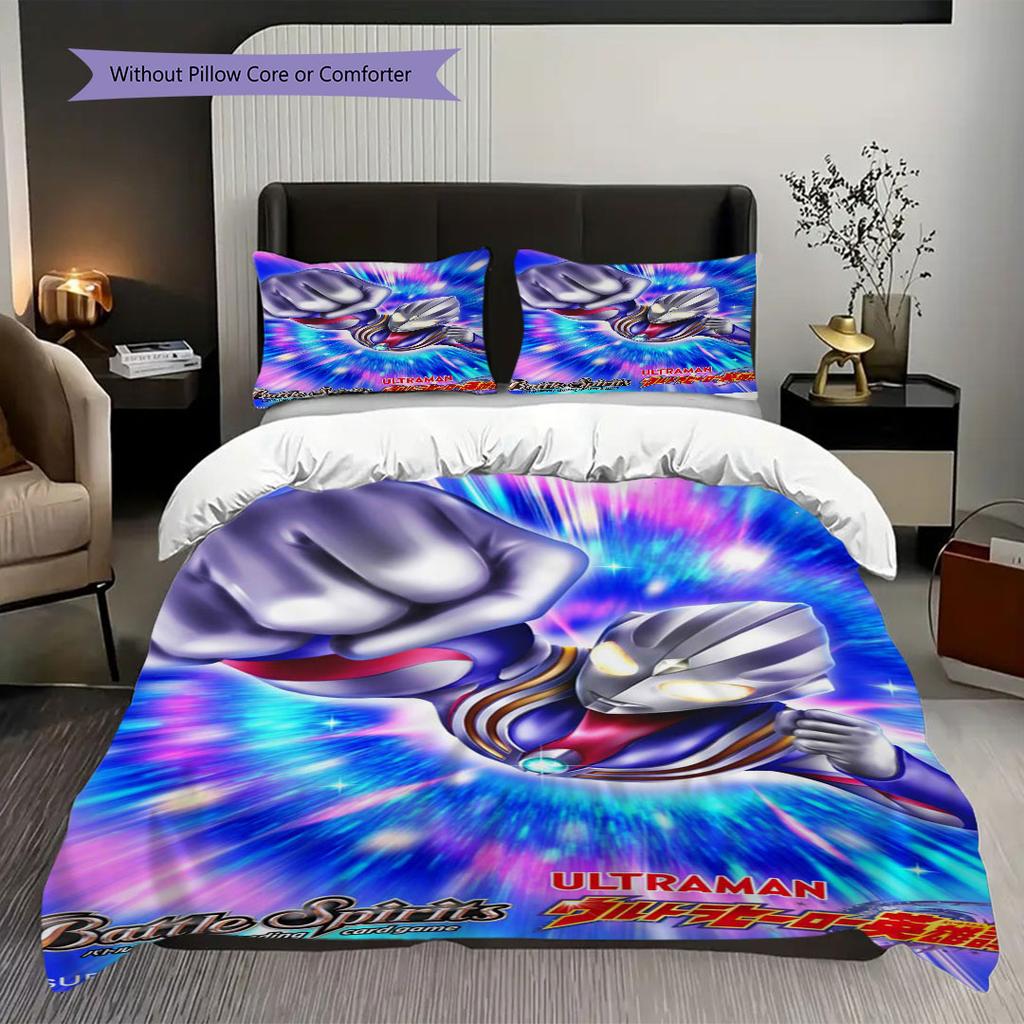 Three-piece cartoon Ultraman Tiga printed bedding set,(1*Duvet Cover + 2*Pillowcase, Without Core) suitable for bedroom use.