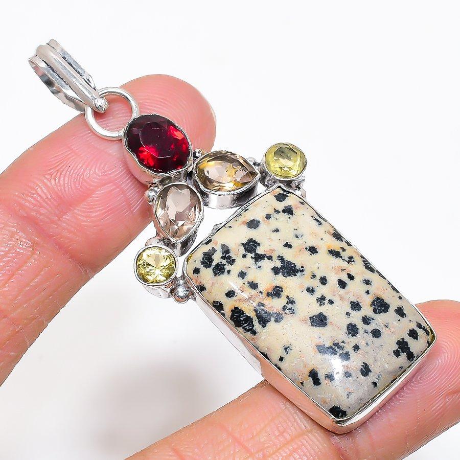 

Natural Dalmation Jasper Gemstone 925 Sterling Silver Jewelry Pendant 2.68 AP-14027