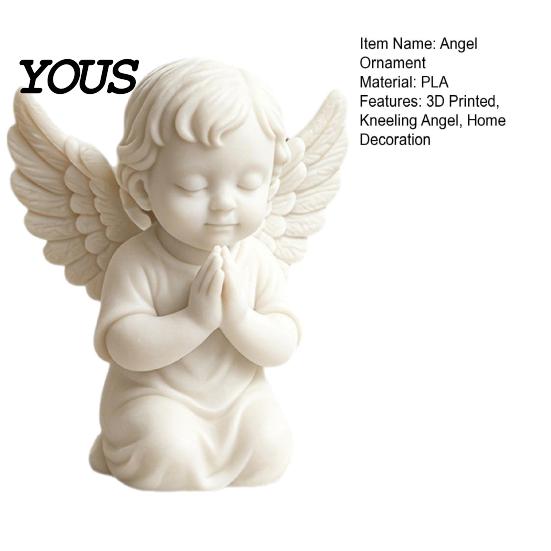 Wings Angel Sculpture 3D Printed Kneeling Figurine, Praying Cherub Desktop Statue, Ornament for Home Office Indoor Outdoor Garden Decor Figurine