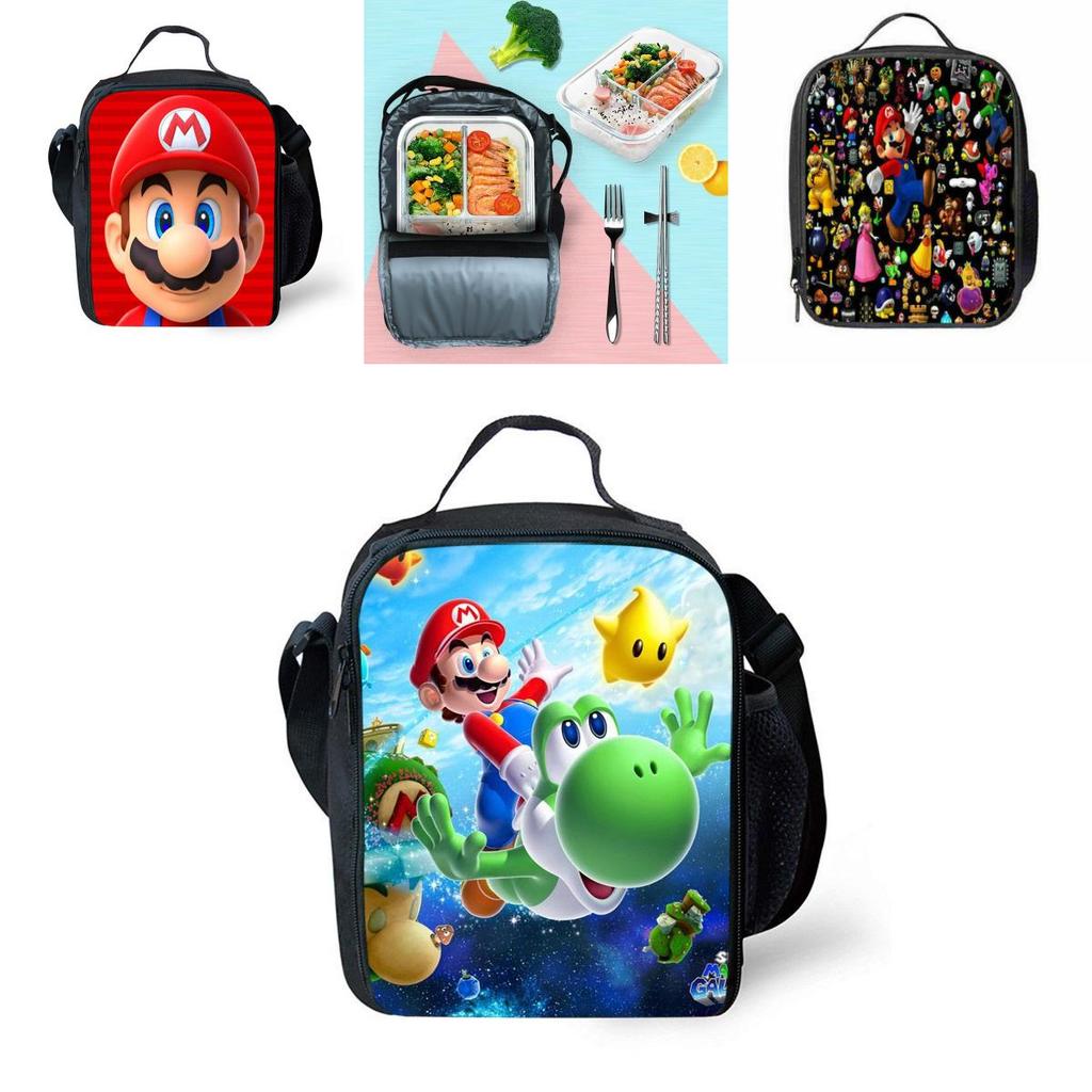 Super Mario Kids Insulated Lunch Bag Durable Oxford School Travel Picnic Bag