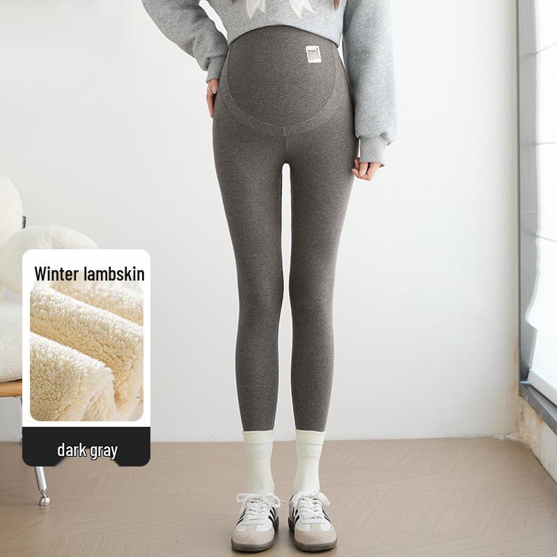 Plus Size Adjustable Maternity Leggings with Belly Support and Fleece for Spring, Autumn, and Winter